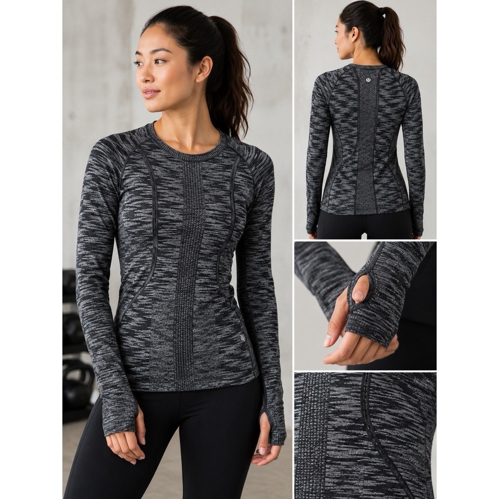 Lululemon Seamless Long Sleeve Thumbhole Top Gray Black Space Dye Women's 8